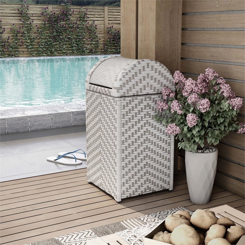 Pemberly Row Modern Aluminum and FE Wicker Trash Can in Gray