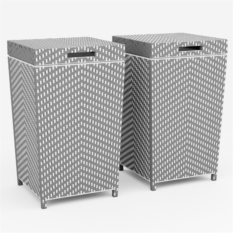 Pemberly Row Contemporary Aluminum Patio Trash Cans in Gray (Set of 2)