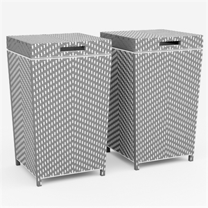 Pemberly Row Contemporary Aluminum Patio Trash Cans in Gray (Set of 2)