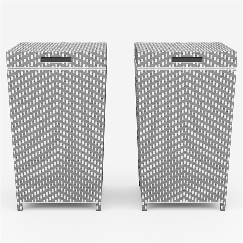 Pemberly Row Contemporary Aluminum Patio Trash Cans in Gray (Set of 2)