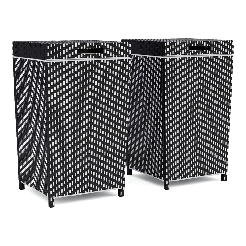 Pemberly Row Contemporary Aluminum Patio Trash Cans in Black (Set of 2)
