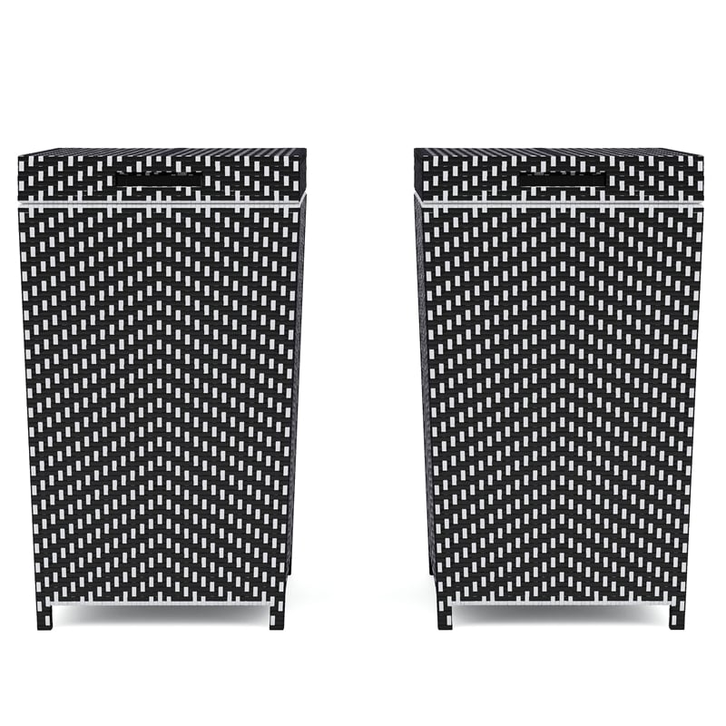 Pemberly Row Contemporary Aluminum Patio Trash Cans in Black (Set of 2)