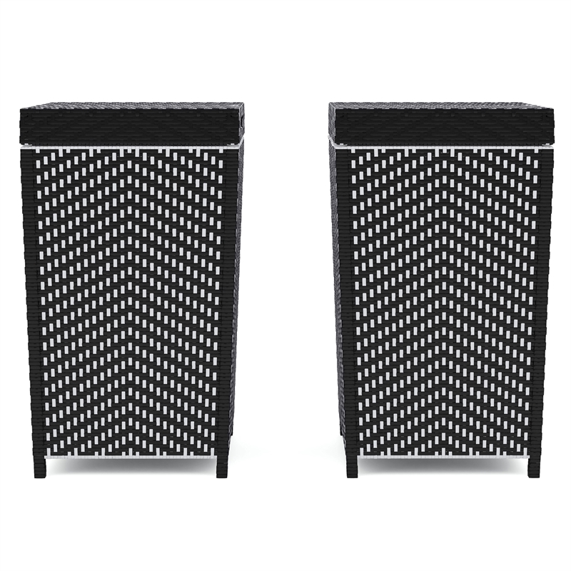 Pemberly Row Contemporary Aluminum Patio Trash Cans in Black (Set of 2)