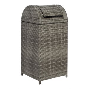 Pemberly Row Coastal Polyester Wicker/Steel Patio Trash Bin in Gray