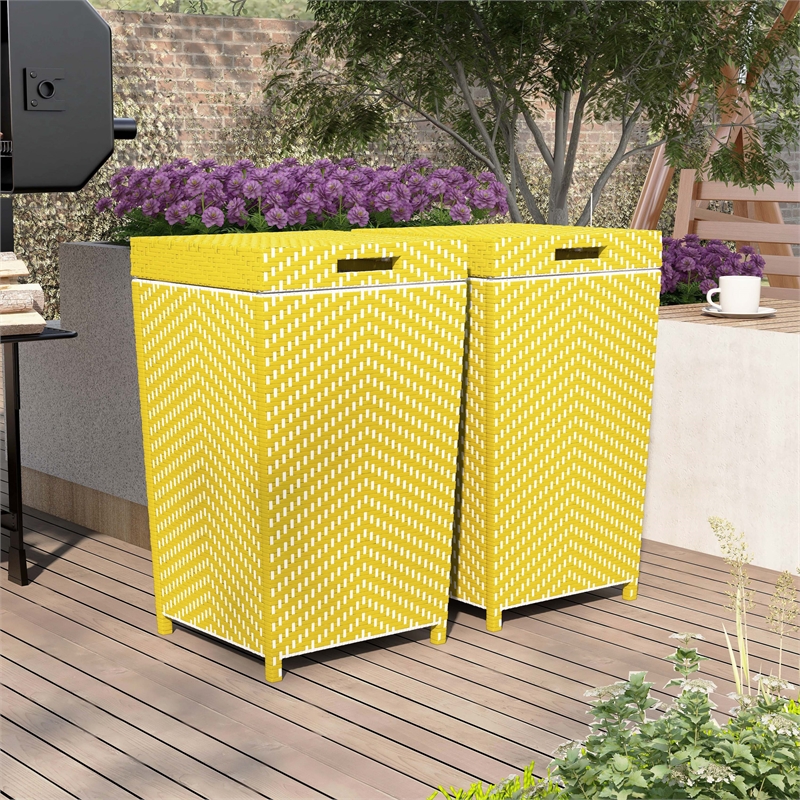 Pemberly Row Contemporary Aluminum Patio Trash Cans in Yellow (Set of 2)