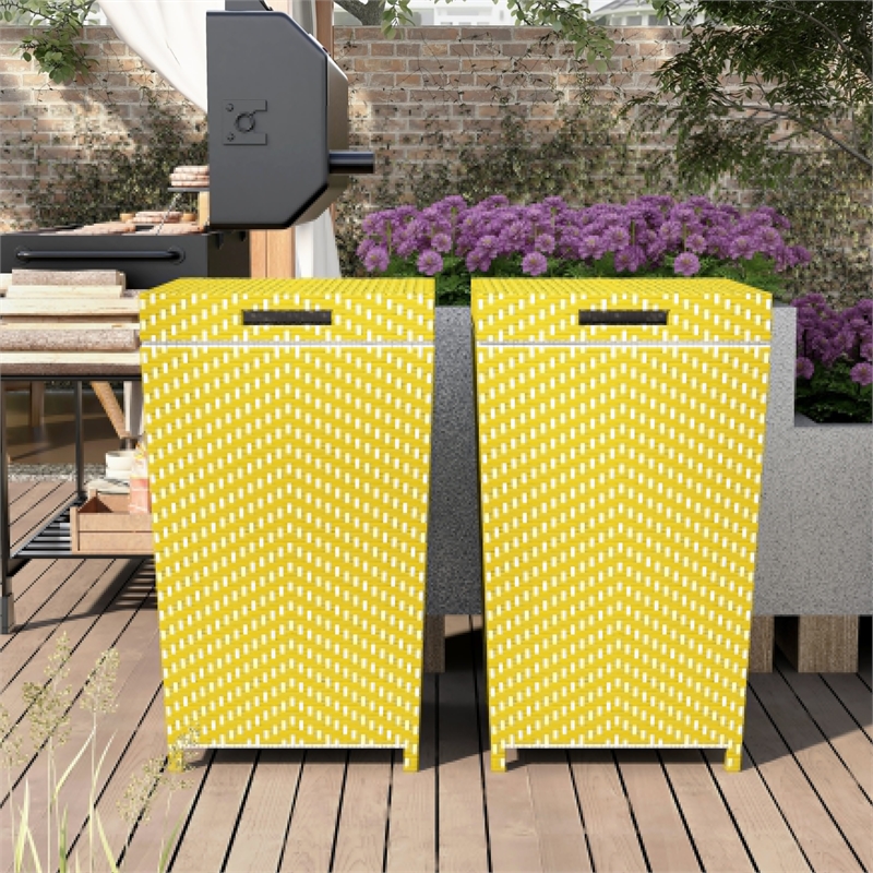 Pemberly Row Contemporary Aluminum Patio Trash Cans in Yellow (Set of 2)