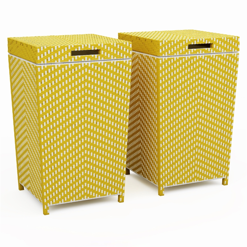 Pemberly Row Contemporary Aluminum Patio Trash Cans in Yellow (Set of 2)