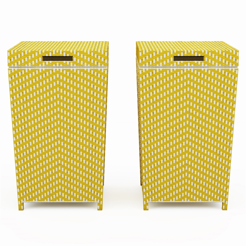 Pemberly Row Contemporary Aluminum Patio Trash Cans in Yellow (Set of 2)
