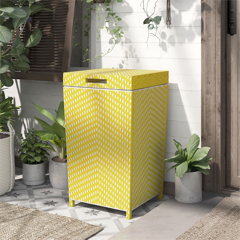 Pemberly Row Contemporary Aluminum Patio Trash Cans in Yellow (Set of 2)