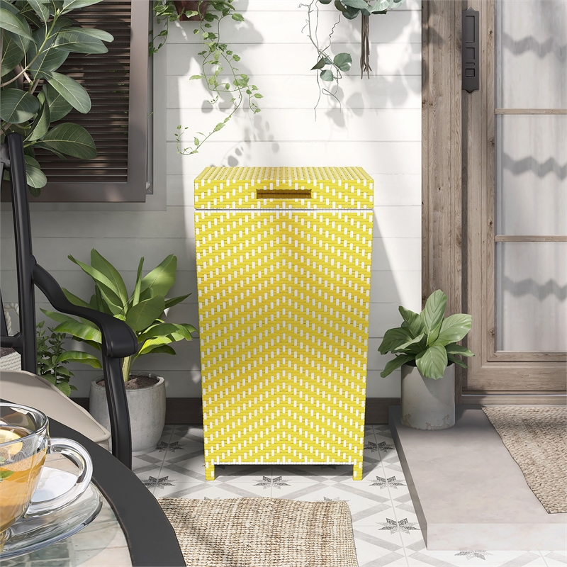 Pemberly Row Contemporary Aluminum Patio Trash Cans in Yellow (Set of 2)