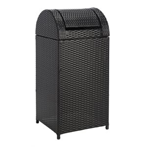 Pemberly Row Polyester Wicker/Steel Patio Trash Bin in Black