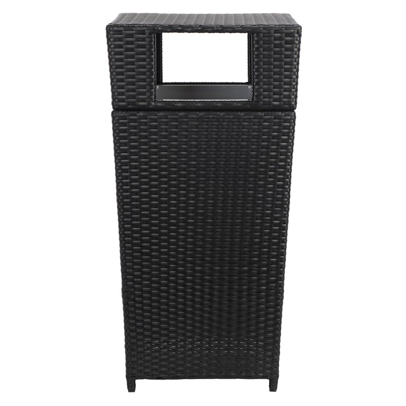 Pemberly Row Polyester Wicker/Steel Patio Trash Bin in Black
