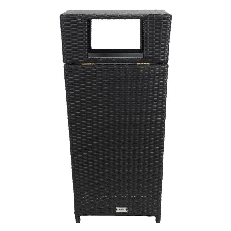 Pemberly Row Polyester Wicker/Steel Patio Trash Bin in Black
