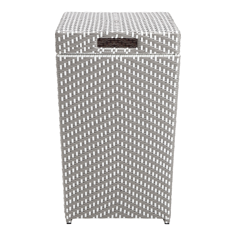 Pemberly Row Outdoor Aluminum & Wicker Outdoor Trash Can in Gray