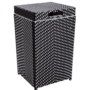 Pemberly Row Outdoor Aluminum & Wicker Outdoor Trash Can in Black