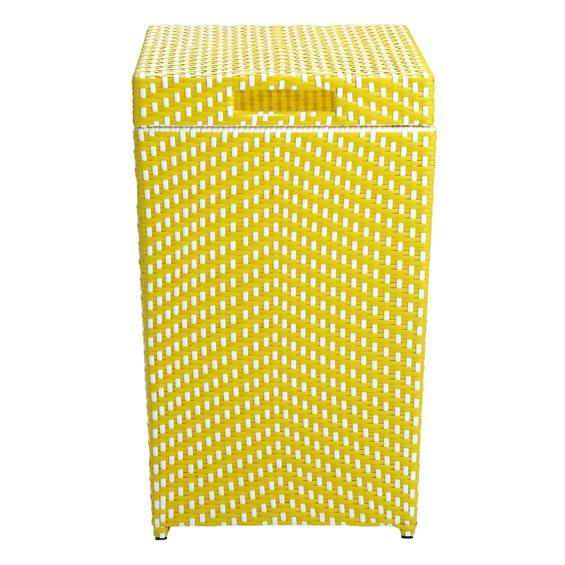 Pemberly Row Outdoor Aluminum & Wicker Outdoor Trash Can in Yellow
