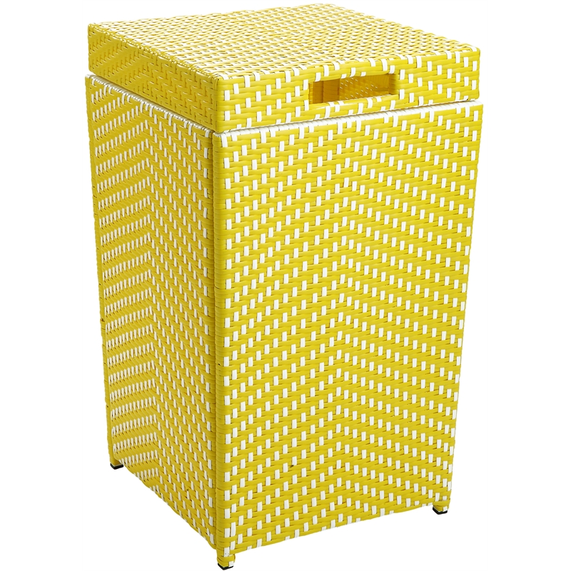 Pemberly Row Outdoor Aluminum & Wicker Outdoor Trash Can in Yellow