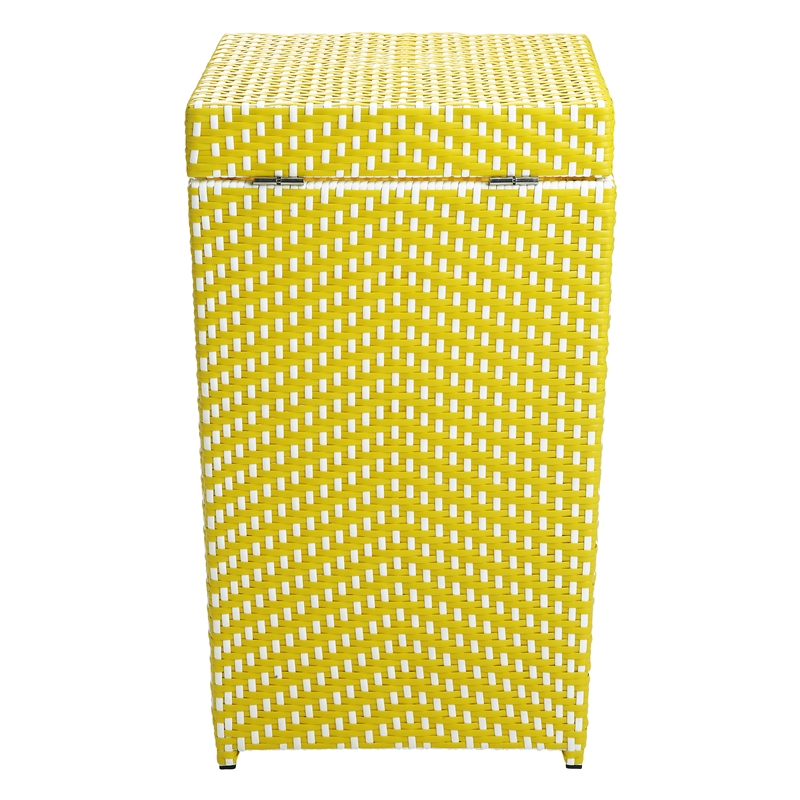 Pemberly Row Outdoor Aluminum & Wicker Outdoor Trash Can in Yellow