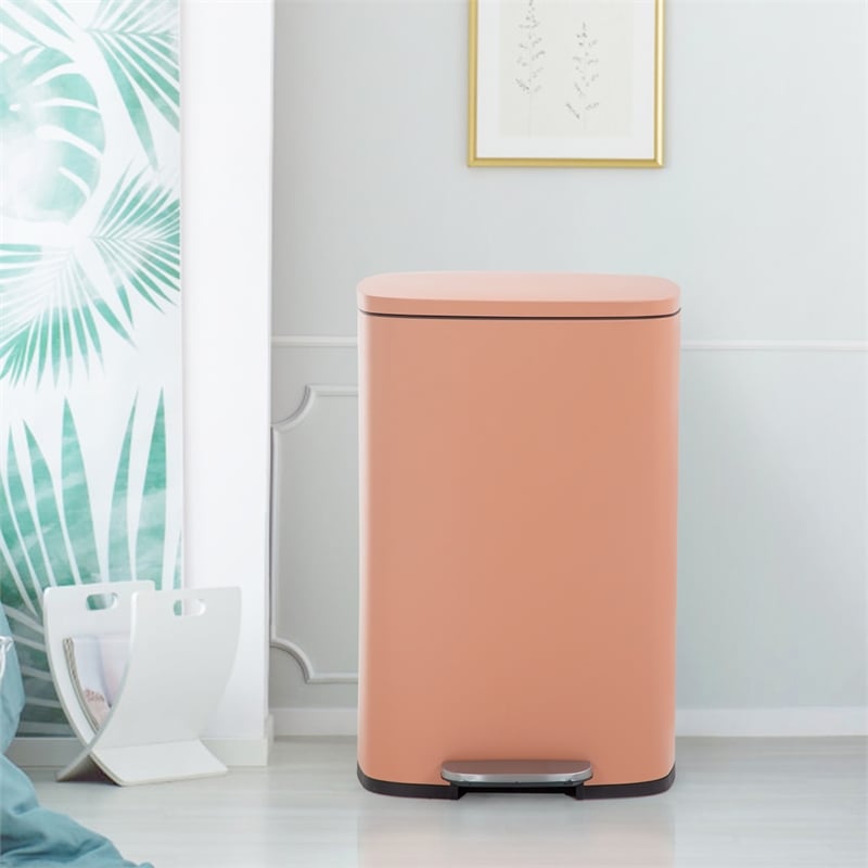 Pemberly Row 13 Gallon Stainless Steel Step Foot Pedal Trash Can in Pink