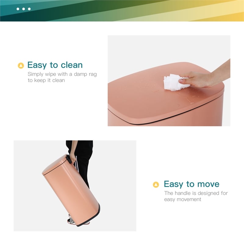 Pemberly Row 13 Gallon Stainless Steel Step Foot Pedal Trash Can in Pink