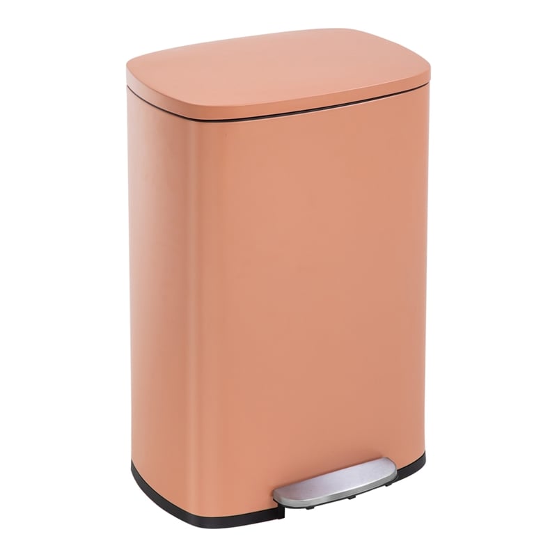 Pemberly Row 13 Gallon Stainless Steel Step Foot Pedal Trash Can in Pink
