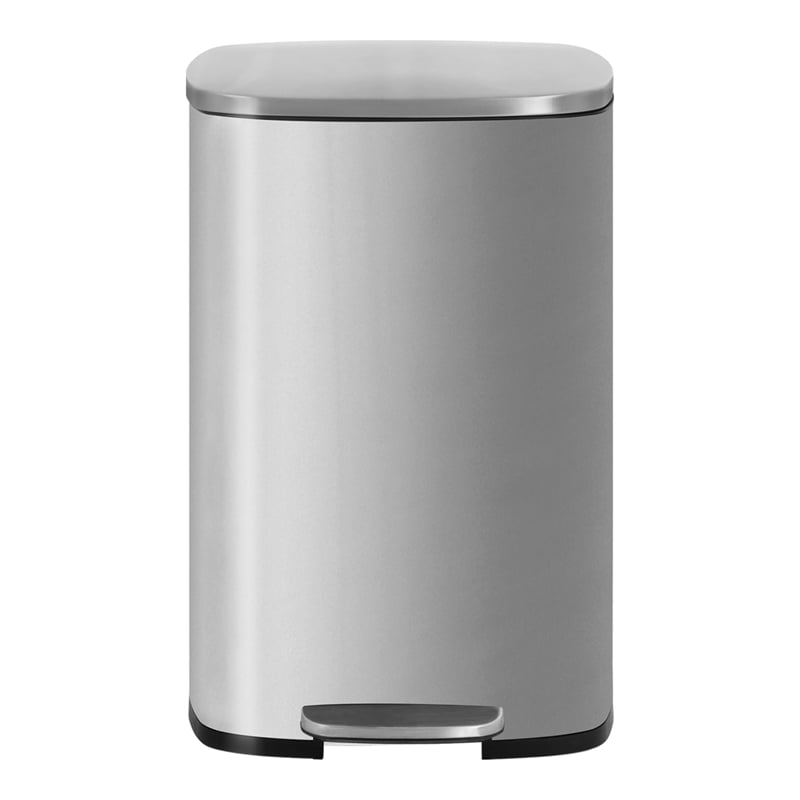 Pemberly Row 13 Gallon Stainless Steel Step Foot Pedal Trash Can in Silver