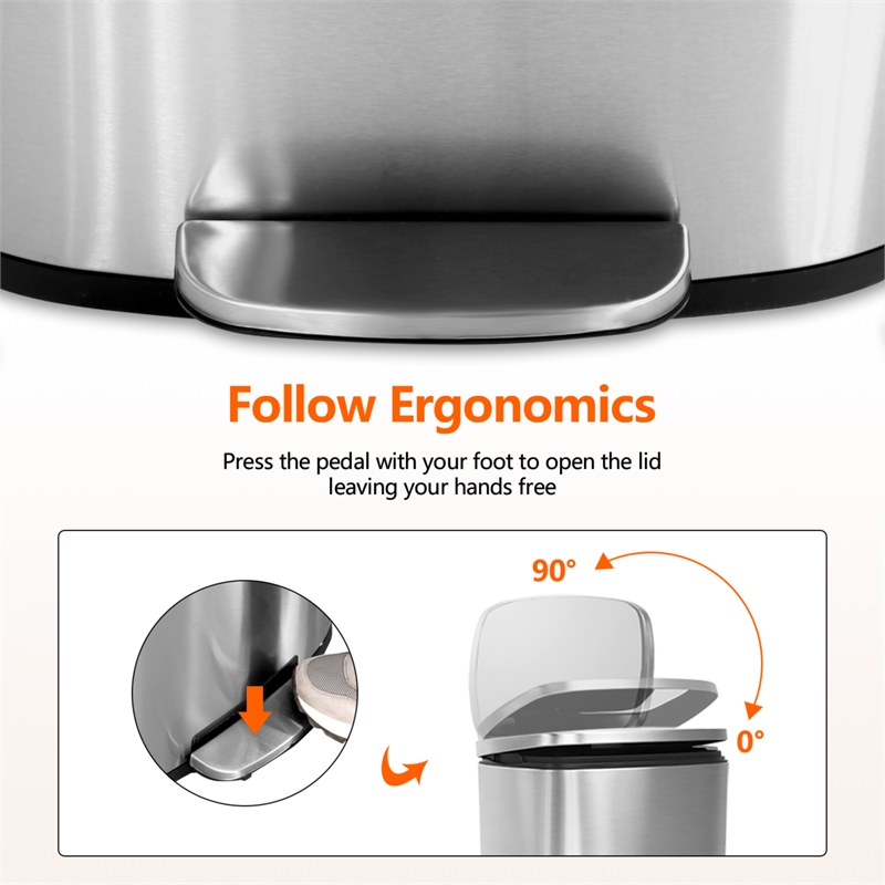 Pemberly Row 13 Gallon Stainless Steel Step Foot Pedal Trash Can in Silver