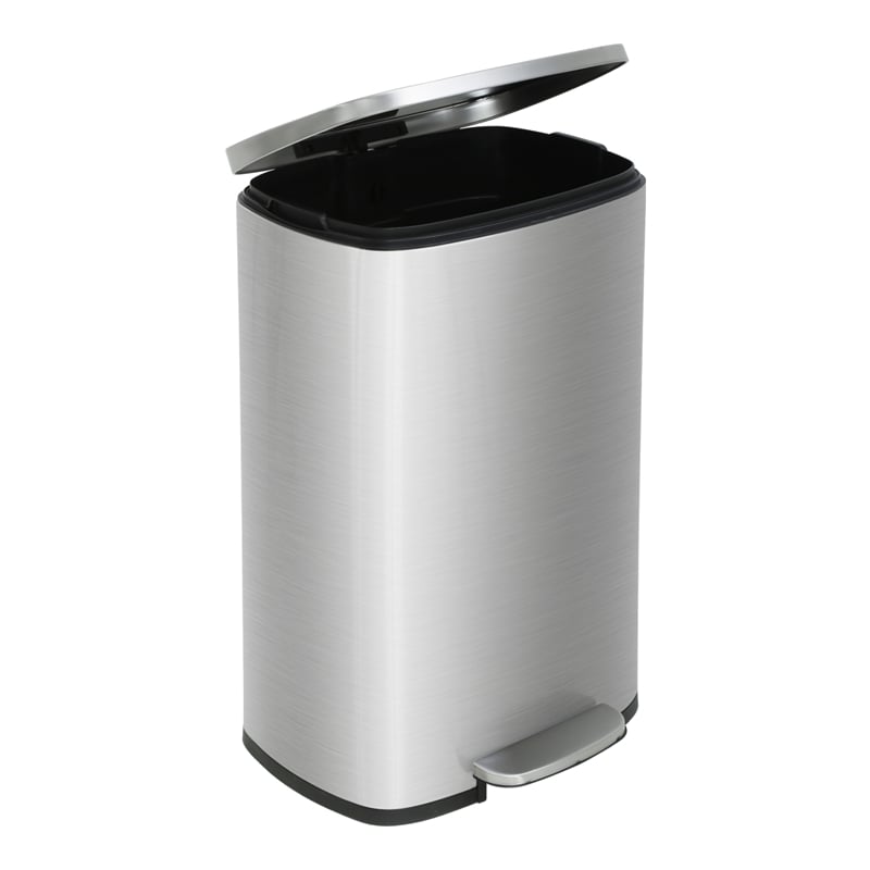 Pemberly Row 13 Gallon Stainless Steel Step Foot Pedal Trash Can in Silver