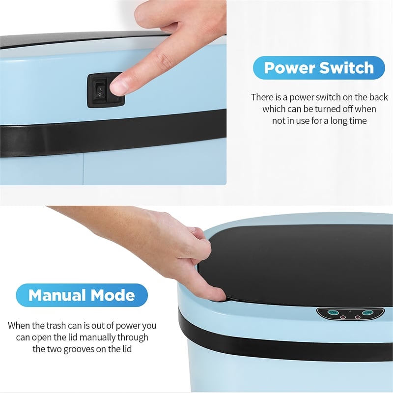 Pemberly Row 13 Gallon Stainless Steel Motion Sensor Automatic Trash Can in Blue