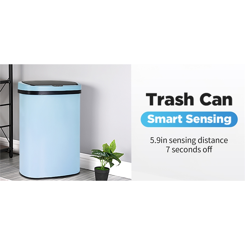 Pemberly Row 13 Gallon Stainless Steel Motion Sensor Automatic Trash Can in Blue
