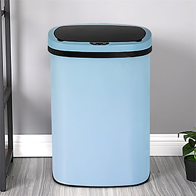 Pemberly Row 13 Gallon Stainless Steel Motion Sensor Automatic Trash Can in Blue