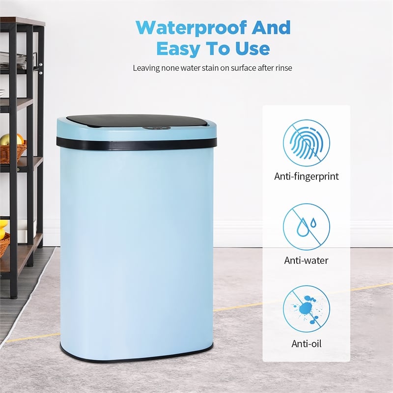 Pemberly Row 13 Gallon Stainless Steel Motion Sensor Automatic Trash Can in Blue