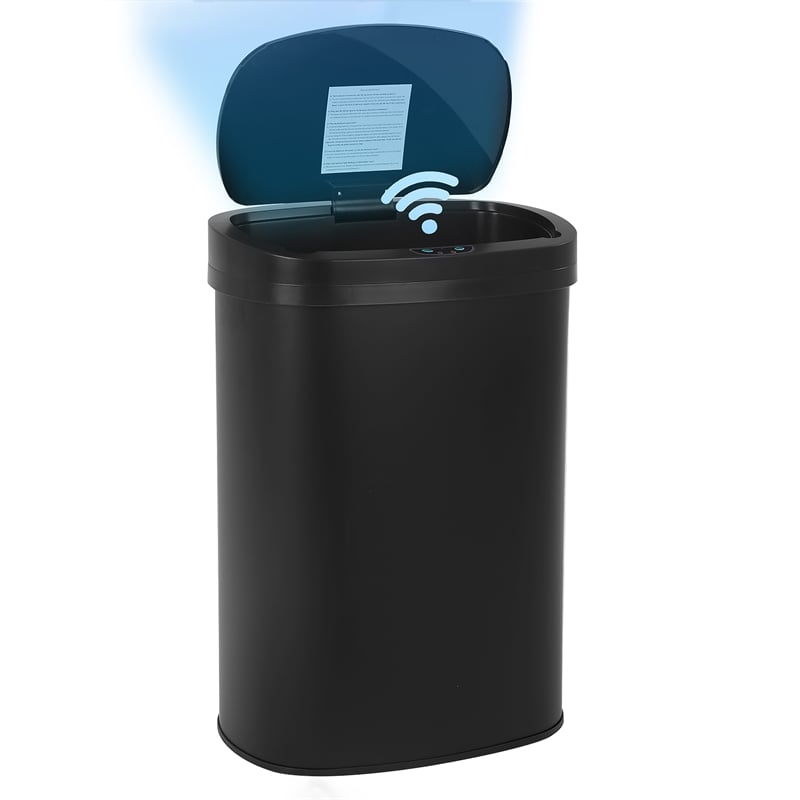 Pemberly Row 13 Gallon Stainless Steel Motion Sensor Automatic Trash Can - Black