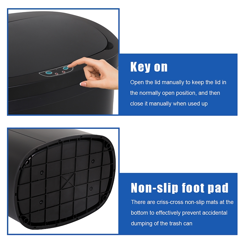 Pemberly Row 13 Gallon Stainless Steel Motion Sensor Automatic Trash Can - Black