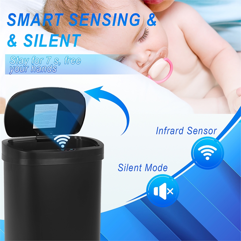 Pemberly Row 13 Gallon Stainless Steel Motion Sensor Automatic Trash Can - Black