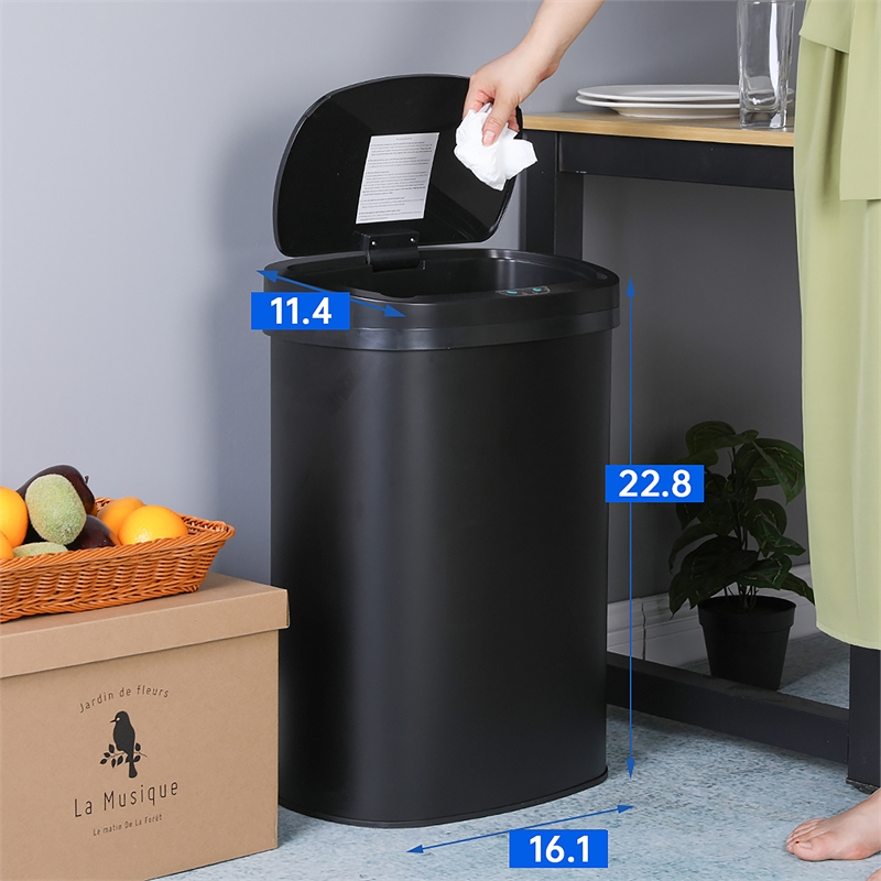 Pemberly Row 13 Gallon Stainless Steel Motion Sensor Automatic Trash Can - Black
