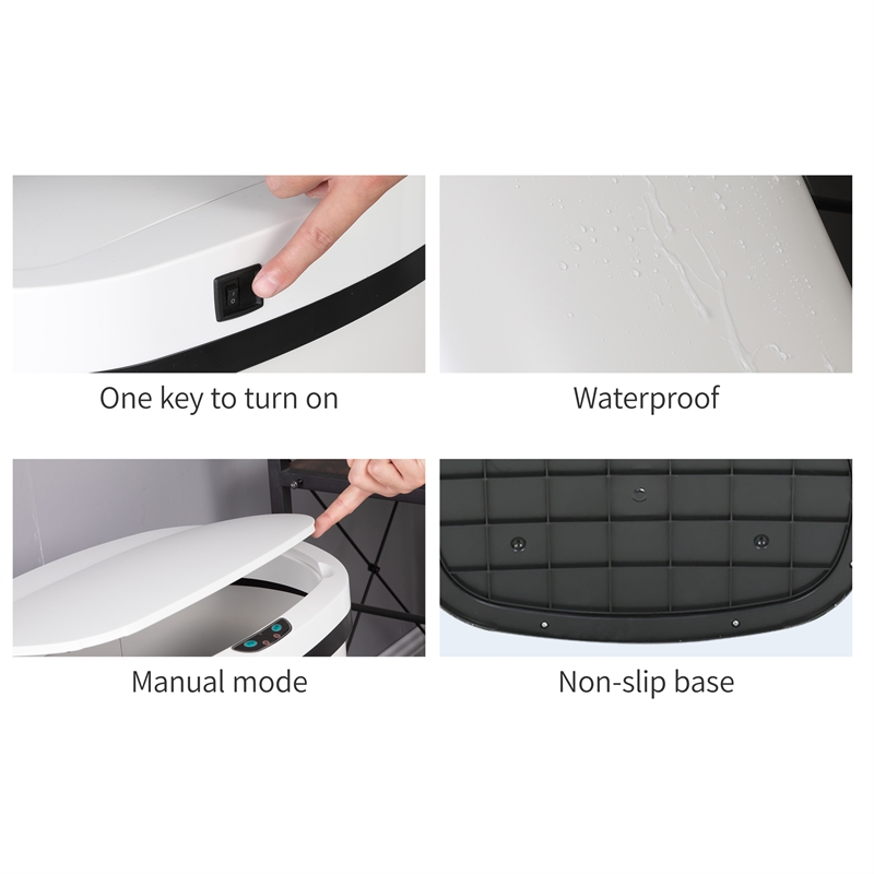 Pemberly Row 13 Gallon Stainless Steel Motion Sensor Automatic Trash Can - White