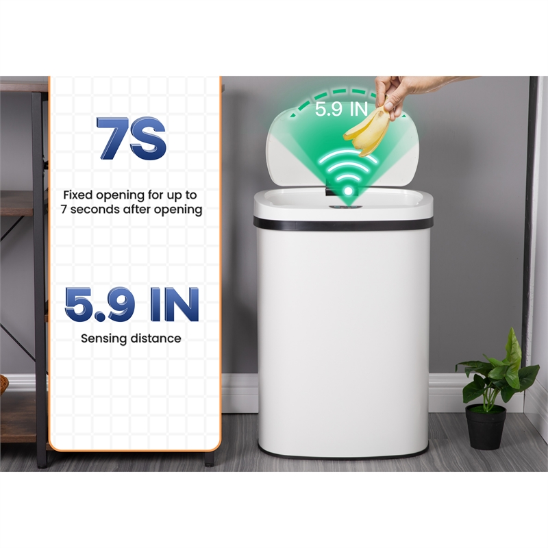 Pemberly Row 13 Gallon Stainless Steel Motion Sensor Automatic Trash Can - White