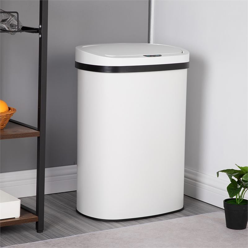 Pemberly Row 13 Gallon Stainless Steel Motion Sensor Automatic Trash Can - White