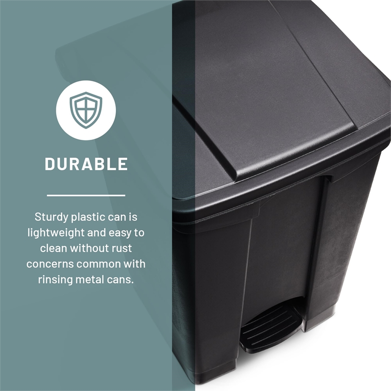 Pemberly Row Plastic Step-On Touchless 12 Gallon Trash Can in Black