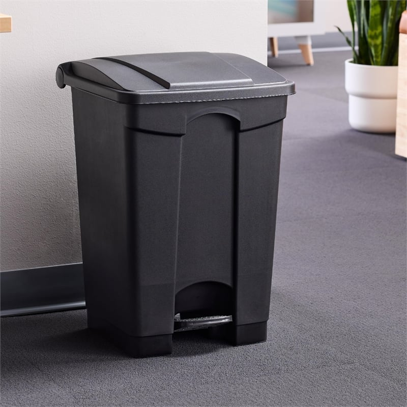Pemberly Row Plastic Step-On Touchless 12 Gallon Trash Can in Black