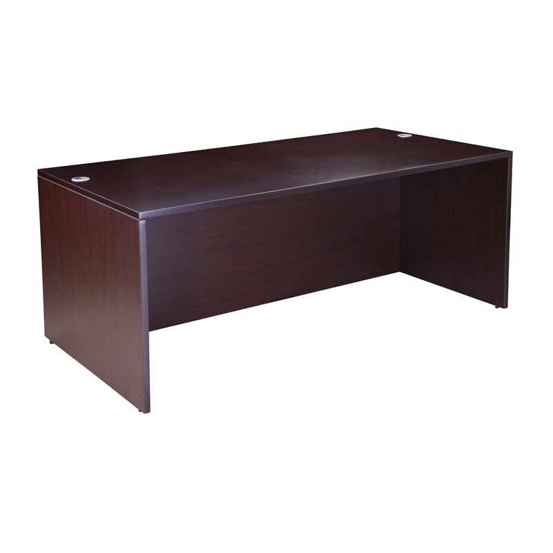 Pemberly Row Contemporary Engineered Wood L-Shape Desk with Pedestal in Mocha