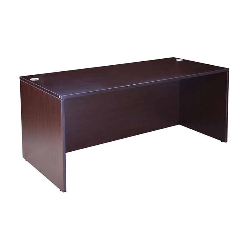Pemberly Row Engineered Wood Desk and Credenza with 2 Pedestals in Mocha