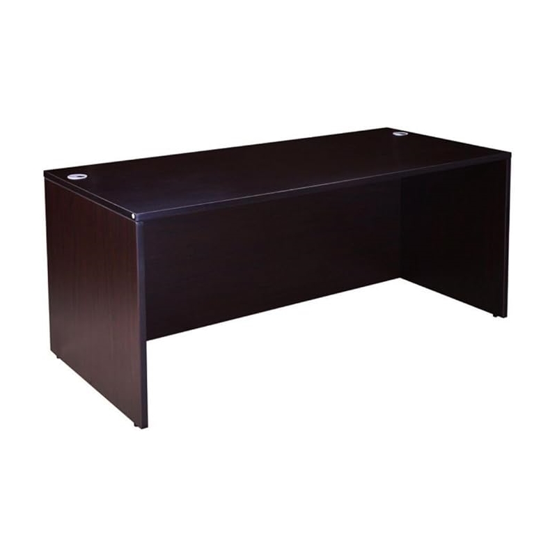 Pemberly Row U-Shape Desk Credenza with Pedestal and Hutch in Mocha