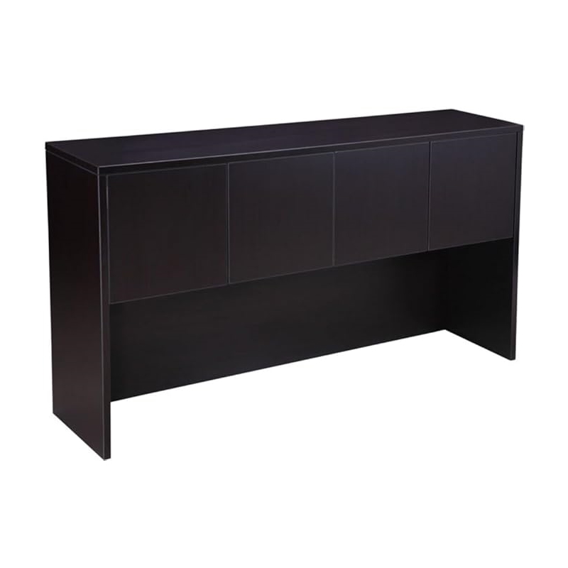 Pemberly Row U-Shape Desk Credenza with Pedestal and Hutch in Mocha