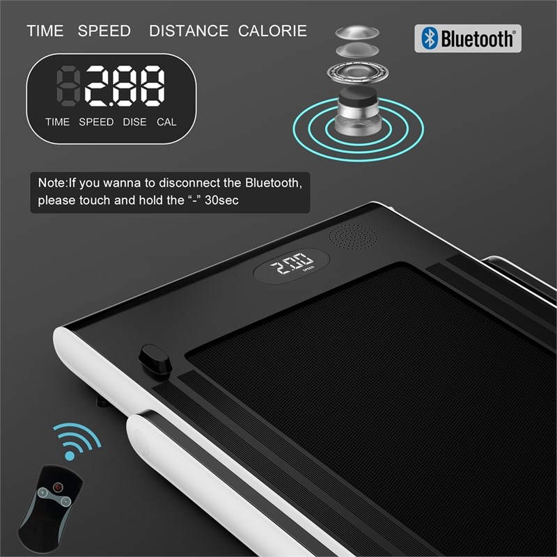 Pemberly Row Up To 7.5MPH 2.25HP Single Display Screen Treadmill in White