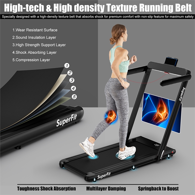 Pemberly Row Up To 7.5MPH 2.25HP Single Display Screen Treadmill in Black
