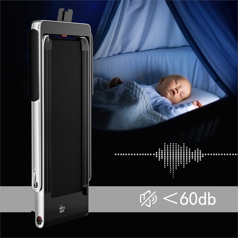 Pemberly Row Up To 7.5MPH 2.25HP Single Display Screen Treadmill in Silver