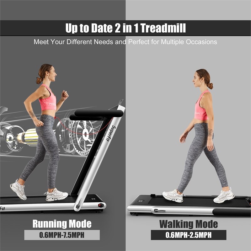 Pemberly Row Up To 7.5MPH 2.25HP Single Display Screen Treadmill in Silver