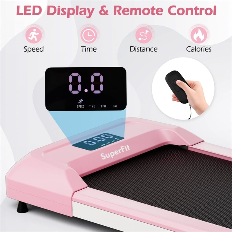 Pemberly Row Walking Pad with 265 lbs Capacity Remote Control Treadmill in Pink